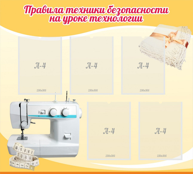 Стенд Правила техники безопасности на уроке технологии, 1x0,9 м, 5 карманов А4