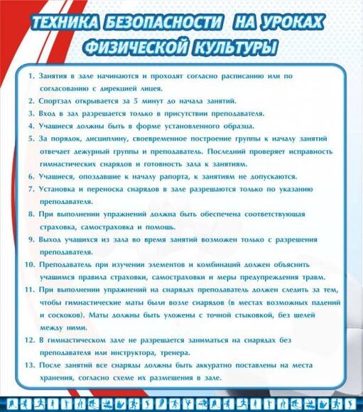 Стенд Техника безопасности на уроках физкультуры, 0,8x0,9 м, без карманов