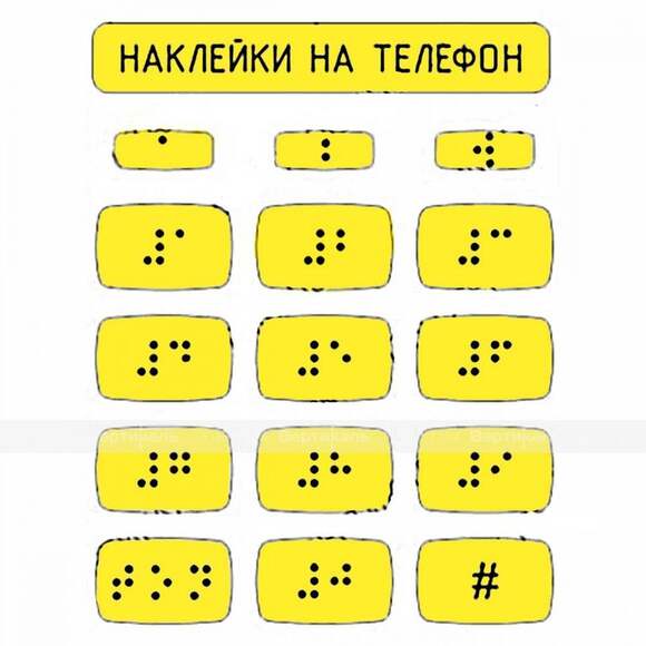 Набор наклеек для маркировки телефона азбукой Брайля. 110 x 120мм