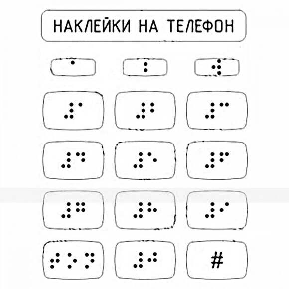 Набор наклеек для маркировки телефона азбукой Брайля, прозрачный, 110 x 120мм
